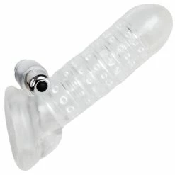 Outlet ⭐ Bondara Clear Textured Vibrating Cock Sleeve With Ball Strap 🎉